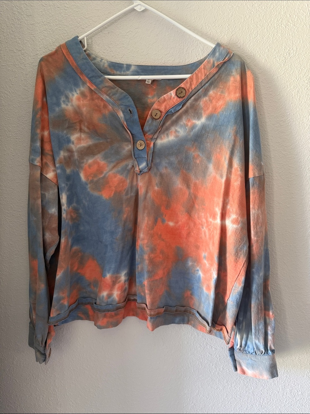 easel Blue & Orange Tie-Dye Henley Sweatshirt
